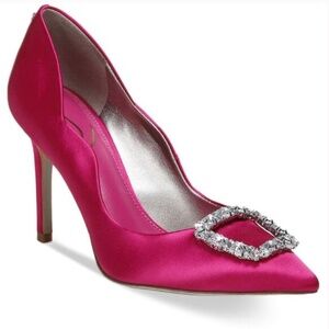 Sam Edelman Harriett Hot Pink Satin Rhinestone Embellished Pumps Shoes 8.5 NWT
